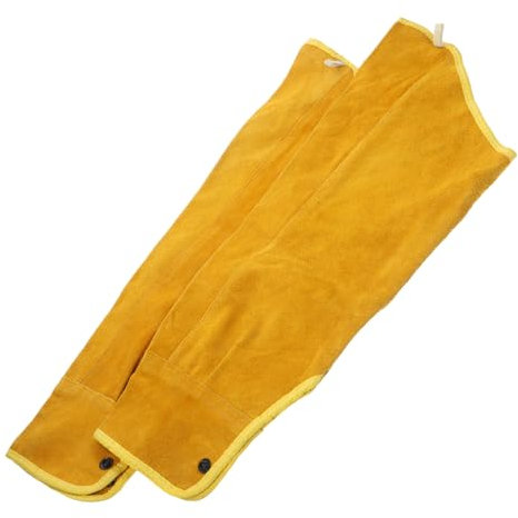 SHINEOFI Manguitos Soldador de Piel de Vaca Amarillos para Protección de Soldadura, Funda Resistente al Calor y Manga de Brazo Duradera para Soldadura