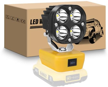 RIGIDON 3 Inch 40 W Wireless LED Work Light, LED Spotlight Battery Lamp for Dewalt 18 V, Portable Floodlights Headlight for Construction Site, Camping, Workshop, Garage (no battery)