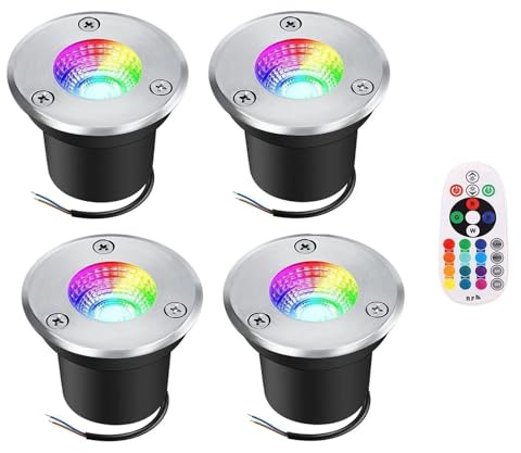 QICBYING 4PCS Empotrable Al Aire Libre Focos - Focos Suelo Led Exterior, 3W RGB LED Foco Empotrable En El Suelo, 12V-24V Luces De Tierra Spot, IP65 Jardín Lámpara De Pie Empotrada(3W(220V))