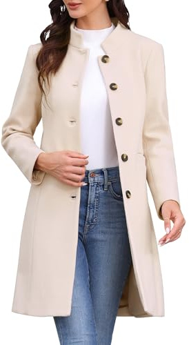 Allegra K Women's Winter Coats Stand Collar Pea Coat Mid-Long Outwear | Single Breasted, Elegant, Work Office Overcoat