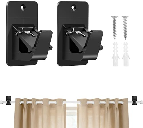 Honeyes Lot de 2 Supports de Tringle à Rideaux Auto-Adhésifs sans Perçage en ABS – Fixation Extra Solide pour Salle de Bain, Cuisine et Salon – Résistants et Durables