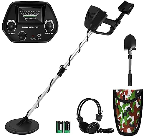 HENGMEI Detector de metales para niños, ligero, ajustable, impermeable, detector de metales portátil con pantalla LCD y bobina de búsqueda, incluye pala