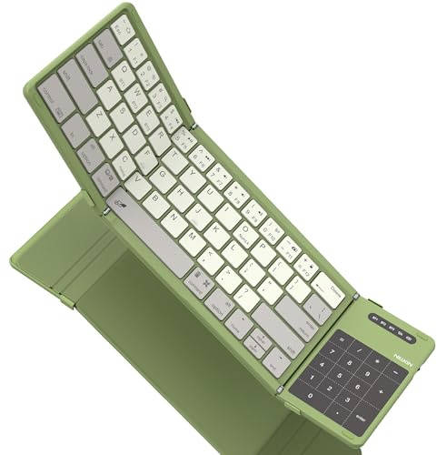 Nillkin Foldable Bluetooth Keyboard Folding with Touchpad & Number Pad, Portable Wireless Full Size Travel Keyboard with Trackpad for PC Laptop iPad Tablets Smartphone, Silicone Leather Cover, Green