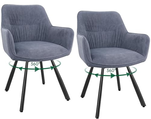 WAFTING Esszimmerstuhl 2er Set drehbar 360°, Polsterstuhl Samt, Grau | Armlehnstuhl drehbar,Moderner Stühle für Esszimmer,Küchenstuhl für Wohnzimmer,Arbeitszimmer,Schlafzimmer