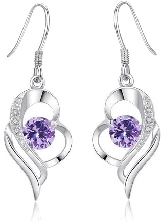 Kamise Ensemble de bijoux en argent, 925 argent sterling en forme de cœur avec chaîne et boucles d'oreilles pendantes avec zircone, collier en forme de cœur de 45 cm et boucles d'oreilles pendantes