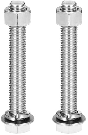sourcing map M12 x 85 mm 304 in acciaio inox 304 viti a testa esagonale, dadi, rondelle piatte e di bloccaggio, kit assortito, completamente filettato, finitura lucida per casa, elettronica, macchina