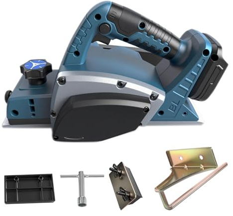Planadora eléctrica inalámbrica de mano compatible con batería Makita 18V, 15000RPM Planadora de madera de energía sin cepillo para carpintero de trabajo de madera (Blue)