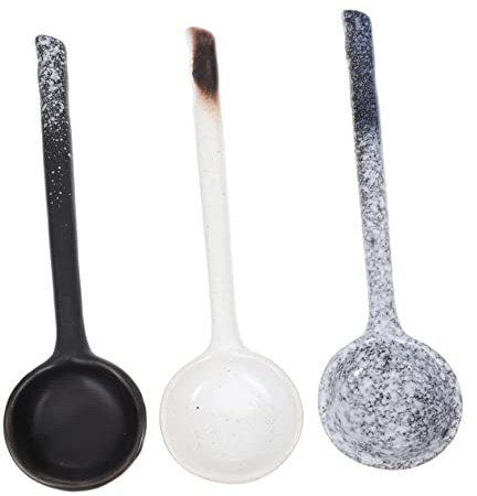 UTHCLO 3 Pezzi Cucchiai Zuppa Ceramica con Manico Lungo Ergonomico Cucchiai da Cucina Antiscivolo Resistenti e Facili da Pulire per Uso Domestico
