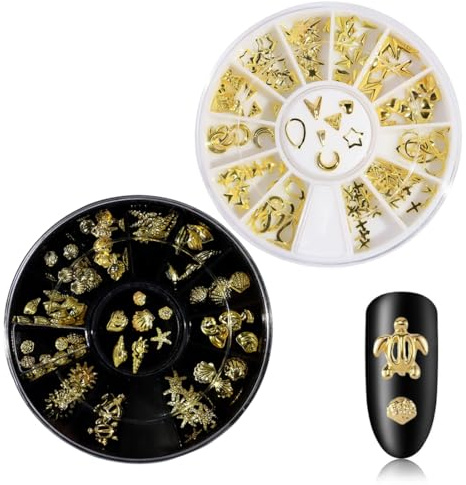 UEAVOID 2 Boîtes 3D Nail Charms Coquillages Étoiles de Mer Décoration Nail Art Acrylique pour Femmes Ongles en Acrylique (Or)