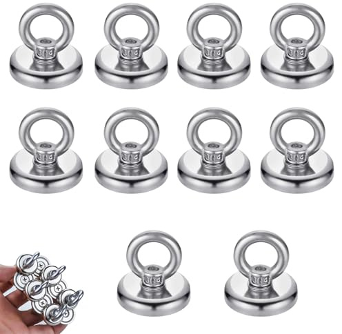Crochets Magnétiques, Lot de 10 Aimants Néodyme, Aimant 16 mm avec Crochet, Crochet Magnétique à œillet, Aimant à œillet Néodyme, pour Réfrigérateurs, Cuisines, Garages, Camping