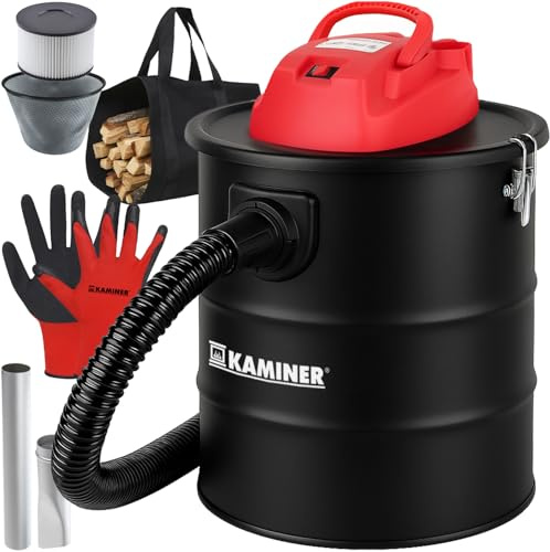 KAMINER Askdammsugare 15 L, 1 200 W, 20 kPa, HEPA textilfilter, blåsfunktion, metallinsugningsrör, 2 aluminiummunstycken, metallklämmor, ugn, grill, verkstad – påslös