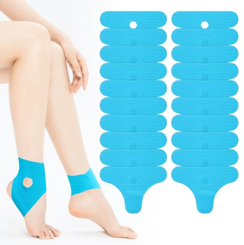 Precut Kinesiotapes, 20 stycken kinetapes ankeltejp, förskuren, hudvänlig vattentät elastisk terapiplåster kinetiologitejp fotledsstöd