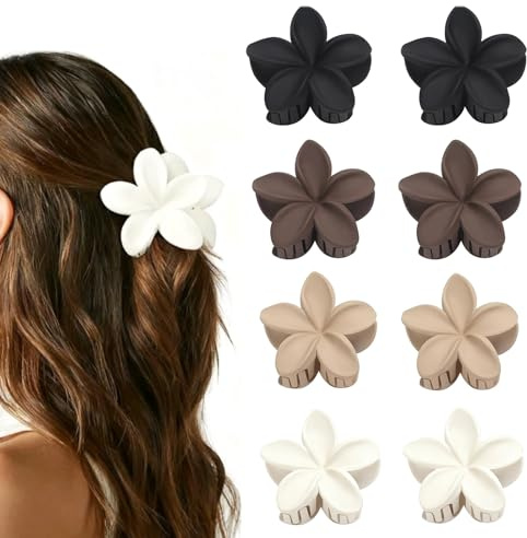 Blumen-Haarklammern, 8er-Pack Große Hawaii-Haarklammern Breites Blumendesign für Frauen (Schwarz, Braun, Beige)