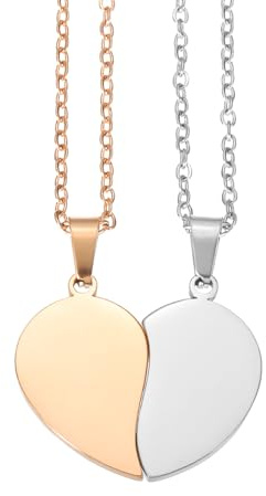 sourcing map Coppia di collane con ciondolo a forma di cuore spezzato, in acciaio inox, con incisione Best Friend Forever, regolabile, con due mezzi cuori (2,8 cm, argento/oro rosa)