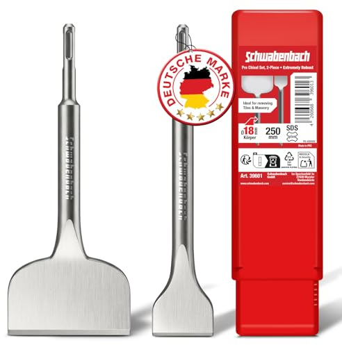 SCHWABENBACH® Fliesenmeißel Sds Plus - 2tlg 250 mm lang - Flachmeißel Sds Plus 50 mm + Sds Meißel Breit 100 mm - Sds Plus Meißel Set - Bohrhammer Meißel kompatibel mit Bosch Hilti Bohrhammer