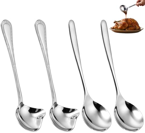 Silkmin 4 st. rostfritt stål såssked och soppslev, serveringssked kök | 21 cm slev med hällare, slev för såser, soppor och dips, såssked för hotell, restaurang, kök, hem