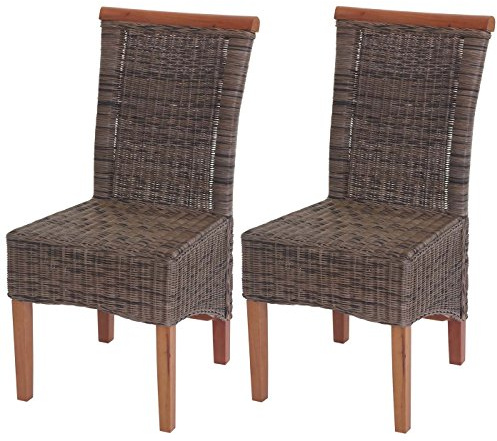 Mendler 2er-Set Esszimmerstuhl Savona, Rattan - ohne Sitzkissen | Stuhl, Küchenstuhl