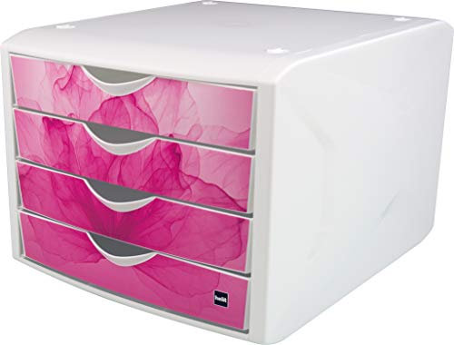 helit H6129626 - Schubladenbox, „the chameleon“, 4 Schübe, weiß/himbeer