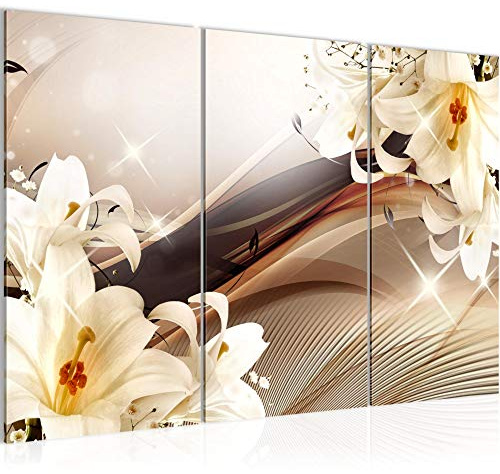 Runa Art Wandbilder Blumen Lilien Bild XXL Wohnzimmer Schlafzimmer Beige Braun Abstrakt 120 x 80 cm 3 Teilig 004231a
