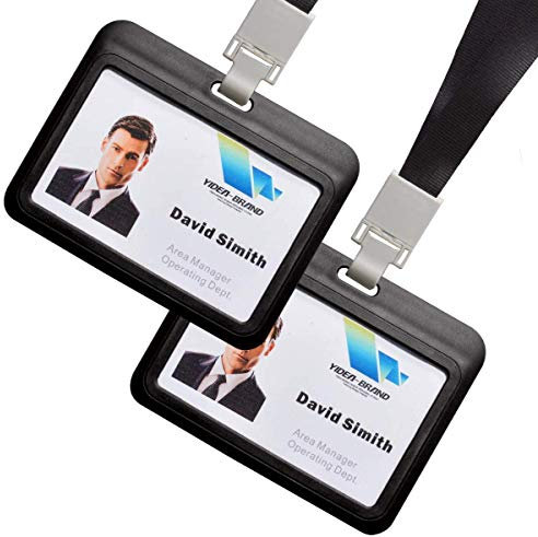 2 Sets Horizontale Ausweishalter mit Umhängeband für Bürounternehmen, Mitarbeiter, Schule, Studenten, Bus, Namensschild, Kartenhalter, Schwarz