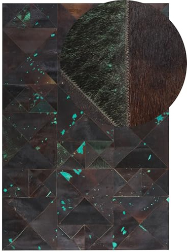 Lederteppich Kuhfell braun / blau rechteckig 160 x 230 cm Patchwork Atalan