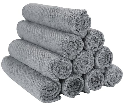 Arkwright Microfiber Gym Towel - Pack of 12 - Super Soft, Quick Dry Workout Sweat Towels, 300 GSM Lightweight & Absorbent for Sports, Working Out, Yoga, and Spa, 16 x 27 in, Grey