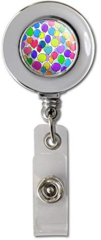 Colorful Balloons Pattern Retractable Reel Chrome Badge ID Card Holder Clip