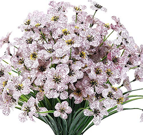 Ruiuzioong Flores Artificiales de Color Violeta para Exteriores, Resistentes a los Rayos UV, 6 Unidades, no se decoloran, Plantas de plástico sintético, decoración del hogar (Blanco)