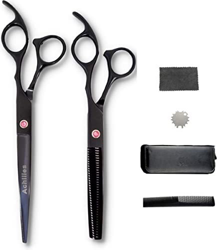 Achilles Haarschere Premium Scherenset 7 Zoll Hochwertiger japanischer Stahl - Schere & Ausdünnungsschere 7 Zoll - Scherenset - Friseurscheren - Friseurset