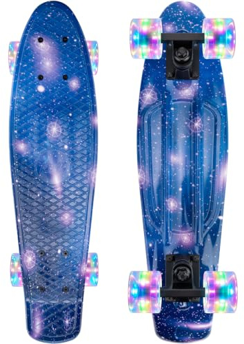 KMX Mini Cruiser Skateboard barn och vuxna,Blå Galax 22 tum