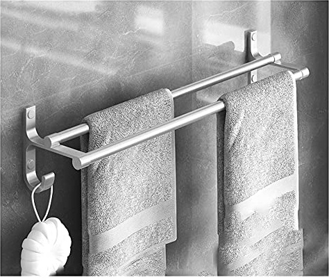 Badezimmer Doppel Handtuchhalter/Handtuchstange/Bad Badetuchhalter Edelstahl Doppelhandtuchhalter Badetuchstange Handtuchstange Bohren Für Wandmontage (Color : Silver, Size : 60cm)