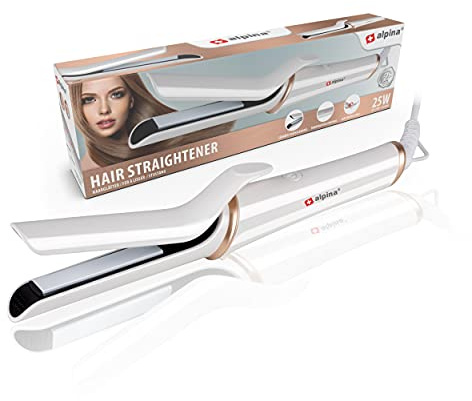 alpina Keramik Glätteisen – Mini Haarglätter mit 3 Temperaturstufen 160-180-200°C – Reise Glätteisen & Hair Straightener – Lockenstab für Kurze Haare – Weiß