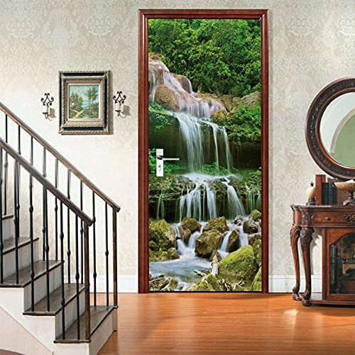A.Monamour Türtapete Selbstklebend Türfolie Türposter 3D Wasserfall In Der Wald Naturlandschaft Vinyl Folie Türdeko Tapete Wandbild Türaufkleber Türtattoo 95 x 215 cm