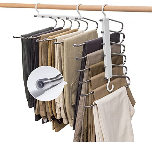 2 Stück Hosenbügel Kleiderbügel Platzsparend, 6 in 1 rutschfest Faltbare Multi Bügel, Kleiderschrank Organizer für Hosen für Damen und Herren, Schals, Jeans, Kleidung, Handtücher