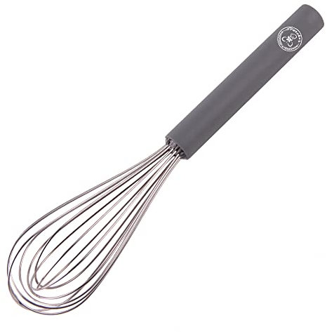 Starchef Stainless Steel Whisk Egg Beater Silicone Anti-Slip Handle Soft Grip（10.5Inch/Grey）