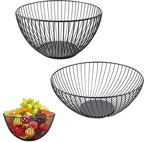 CaiYuanGJ 2 Stück Obstkorb, Obstschale, Metall Obstschale, Metall Obstschales Modern, Obstkorb Schwarz, für Küchen Wohnzimmerar Aufbewahrung Obst, Gemüse, Kleinigkeiten (2 Größen)