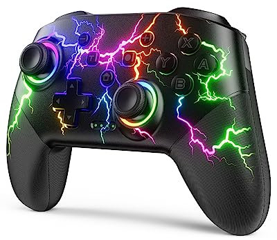 VOYEE Switch Controller Compatible with Switch/Lite/OLED/PC Windows, RGB Lightning Programmable 1000mAh Wireless Pro Controller with One Key Pairing Wake Up Vibration Turbo