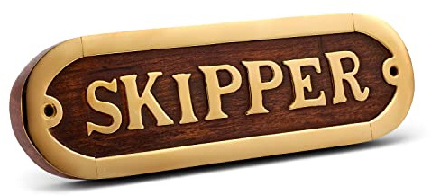 NKlaus insegna per porta marittima Skipper in ottone e legno 17x5cm Decorazione nautico 11768