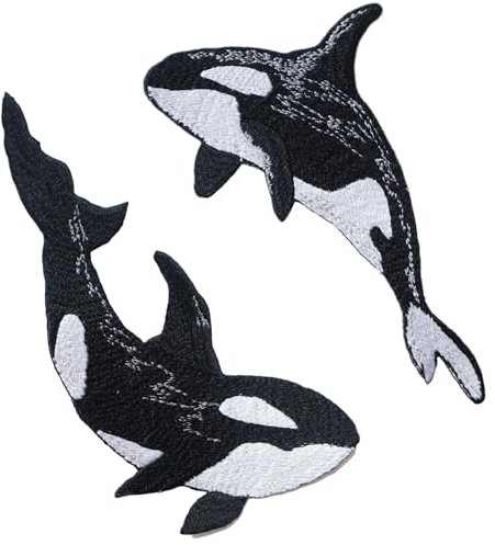 Solasocool Patches zum Aufbügeln Emblem,2 Stück Killerwal Bestickte Aufnäher Bügelbilder,zum Aufnähen oder Aufbügeln,für Kleidung,Jeans,Mützen,Kleid,Hemden