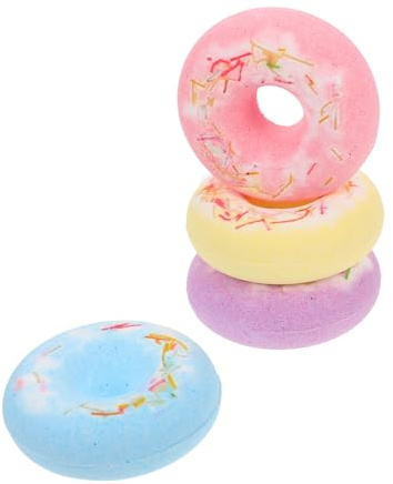BESTonZON Badebomben Beruhigend und Pflegend aus Natürlichem Salz in Donut Form 4 Stück Zufällige Farbe für Haut für Zuhause und Reisen