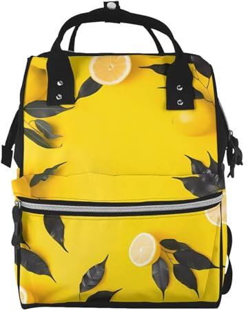 OrcoW Gelbe Zitronen-Druck-Wickeltasche Mumien-Rucksack Große Kapazität Multifunktions Wasserdichte Windeltasche Für Mama Und Papa, Schwarz , One size