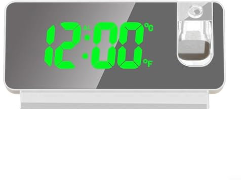 PETSTIBLE Projektionswecker, digitaler Wecker, 180°-Projektor, LED-Spiegel-Display, USB-Ladegerät, Schlummerfunktion, 12/24 Stunden, Schlafzimmer, Nachttisch, digitaler Wecker (weiß)