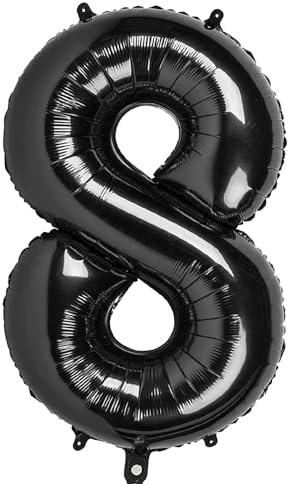 Ponmoo 40 inches Foil Balloons Numbers 8 Black (101cm), Inflatable Helium or Air, Giant Balloon Number 0-9, 10-29, 30-100, Grand Balloons for Anniversary Wedding Birthday Party Decoration