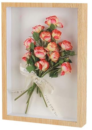 Cadre photo 3D à remplir, 20 x 25 x 3 cm, profond, à remplir, cadre en bois, carré, idéal pour photos, fleurs, bouquet de mariage, bricolage, décoration murale (couleur bois)
