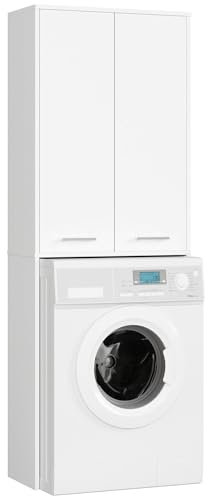AKORD Waschmaschinenschränke FIN 180 | B64 x H180 x T30 cm | Umbauschrank mit Ablagefach 2 Türen und 4 Einlegeböden | Trockner Schrank Waschmaschienenüberschrank |