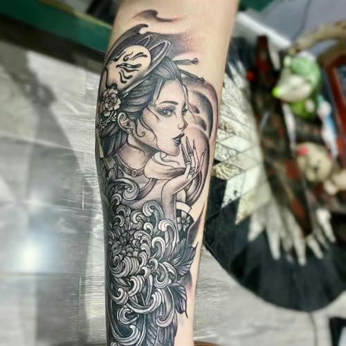 2 Tatuajes Temporales De Jugo De Hierbas, Pegatinas De Tatuaje Falso, Resistentes Al Agua, Con Diseño De Geisha, Zorro De Nueve Colas Y Flores, Para Hombre, Con Duración De Dos Semanas.