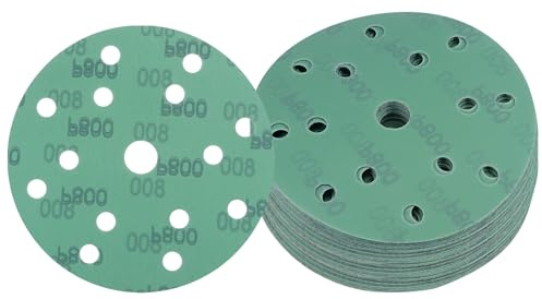 Kozelo 50pcs Green Film Sanding Discs - [6 Inch 800 Grits 15 Hole ] Round Aluminum Oxide Hook & Loop Wet Dry Sander Pads for Wood Metal Polishing Use| Zirconium Corundum Sandpaper