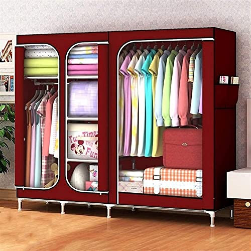 BOKNI Tragbarer Kleiderschrank aus Stoff, Kleiderschrank, Schlafzimmer, Zuhause, einfacher Ochsenstoff, Stoff, Stahlrahmen, Stahlrohr, kräftig, verstärkt, einzeln, vollständig geschlossen, mit Rei