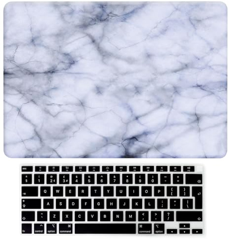 BYCeKe für MacBook Air 13 Zoll Hülle 2022-2018 M1,Weißer Marmor | Logo scheint durch, Hartplastikschale, mit Tastaturabdeckung, Anti-Fingerabdruck, Anti-Kratzer, schlank, leicht