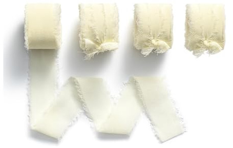 4 Rollen Chiffonband Set, Chiffon Seidenband Satinband, Handmade Fringe Chiffon Silk Ribbon, Handgefertigtes Fransen Chiffonband für Geschenkverpackungen, Blumenstrauß, Hochzeitseinladung (Elfenbein)